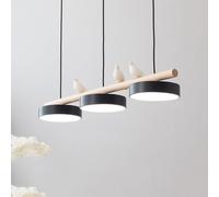 3 Light Modern LED Linear Pendant for Dining Room Table Dimmable Long Strip Chandelier Nordic Bird Decorate Wood Ceiling Hanging lamp Kitchen Island Farmhouse Hallway(Black)