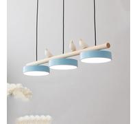 3 Light Modern LED Linear Pendant for Dining Room Table Dimmable Long Strip Chandelier Nordic Bird Decorate Wood Ceiling Hanging lamp Kitchen Island Farmhouse Hallway(Blue)