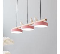 3 Light Modern LED Linear Pendant for Dining Room Table Dimmable Long Strip Chandelier Nordic Bird Decorate Wood Ceiling Hanging lamp Kitchen Island Farmhouse Hallway(Pink)