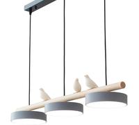 3 Light Modern LED Linear Pendant for Dining Room Table Dimmable Long Strip Chandelier Nordic Bird Decorate Wood Ceiling Hanging lamp Kitchen Island Farmhouse Hallway(Grey)