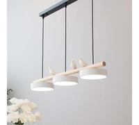 3 Light Modern LED Linear Pendant for Dining Room Table Dimmable Long Strip Chandelier Nordic Bird Decorate Wood Ceiling Hanging lamp Kitchen Island Farmhouse Hallway(White)