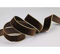 3 m x 22 mm cinta de terciopelo 429G marrón oscuro terciopelo dorado con borde dorado cinta de regalo de terciopelo elegante envoltorio de regalo decoración Navidad cinta de costura