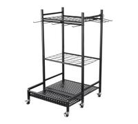3 Niveles Colgador Escobas y Fregonas Fabricado Acero Carbono, Con Ruedas | Capacidad Hasta 35 Herramientas, Soporte Escobas Pared para Escobas Garaje Cobertizo y Patio