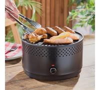 3 PAGEN® Barbacoa eléctrica de carbón vegetal con ventilador, adecuada para balcón, terraza y parque, barbacoa sin humo, pequeña y compacta, incluye pinzas, cepillo y bolsa, diámetro de 29 cm
