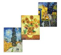 3 paneles de pinturas al óleo de obras famosas de Vincent van Gogh sobre lienzo pintado a mano, Fokenzary, listas para colgar en pared., lona, 12x16inx3pcs