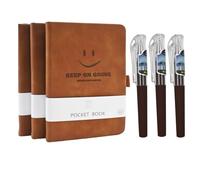 3 Paquetes Cuaderno de Bolsillo/Notas A6 Con 3 Bolígrafo Negro,Diario de líneas de Reglas Clásicas de Negocios de Tapa dura,Mini Cuaderno A6 Tapa Dura Clásicas,con Separadores y Portaplumas, 9 x 14cm