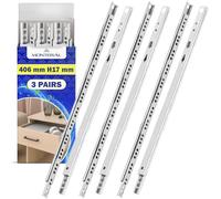 3 Par Guias Correderas para Cajones con Rodamiento de Bolas 406 mm x H 17 mm - Rieles para Cajones Telescópicas Tienen una Extensión Parcial de 306 mm - Garantía de 10 Años - MONTERAL