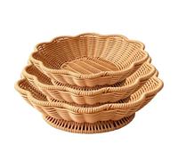 3 Piece Imitation Rattan Woven Fruit Trays - Brown Pedestal Baskets | Snack | Handmade Woven Raised Foot Tray Set with Scalloped Lace Edging, Rustic Tabletop Candy & Snack Display Basket for Kitchen Coun