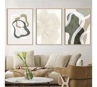 3 piezas-Cuadro Abstracto de Arte Mural Estilo Boho Con Hojas de Ginkgo en Tonos Pastel Verde Gris Marrón y Beige Ideal para Sala de Estar Dormitorio Oficina O Decoración del Hogar-40x60cm (sin marco)
