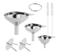 3 piezas de juego de embudos de acero inoxidable, embudos de cocina con asa, embudo para mermelada con colador, cepillo de limpieza, embudo de llenado para transferir especias, líquidos, polvos