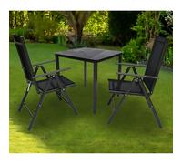 3 piezas de muebles de jardín de vidrio de aluminio jardín conjunto de asientos grupo de comedor grupo de mesa sillas 80 SW 3 piezas de muebles de jardín de vidrio de aluminio jardín conjunto de asien