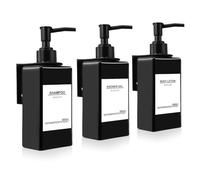 3 Piezas Dispensador Jabon Baño Pared, Dispensador de Jabón para Cocina Sin Taladrar 300ml Dispensador Gel y Champu Ducha con 3 Soportes y Etiquetas Impermeables para Cocina y Baño