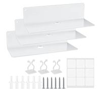 3 Piezas Estantes Flotantes Acrílico, Estante de Pared de Acrílico sin Taladrar, Baldas Flotantes Invisible, para Baño, Sala de Estar, Dormitorio, Cocina, Oficina, con Clips para Cables - blanco
