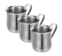 3 Piezas Jarra de Leche de Acero Inoxidable 7oz 240ml para Espumar | Set, Uso Doméstico en Cocina, Acabado Plata Moderno y Compacto
