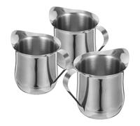 3 Piezas Juego de Jarra Pequeña para Espumar Leche de Acero | Acabado Plata, Diseño Compacto y Resistente al Calor, para Cocina y Comedor, Set