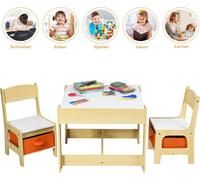 3 piezas. Juego de sillones para niños, muebles infantiles, juego de sillones para niños, mesa infantil con 2 sillas de madera, mesa de dibujo 3 en 1