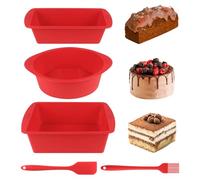 3 Piezas Moldes Silicona Reposteria, Antiadherente Molde Silicona Bizcocho, Molde Silicona Rectangular con Pincel y Espátula, para Tartas Panes Brownies, Redondo, Rectangular, Cuadrado