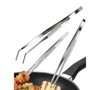 3 Piezas Pinzas Cocina Acero Inoxidable, Pinzas Emplatar, Longitud 30 cm * 2 & 20 cm * 1, Condominio Dentadas Precisas, Ideal para Cocinar, Asar, Decorar y Servir Alimentos