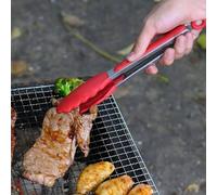 3 pinzas de cocina resistentes al calor, mango de acero inoxidable con puntas de nailon antiadherentes, mini pinzas de bloqueo para cocinar, asar, freír y ensalada (rojo)