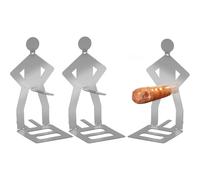 3 Soporte para Salchichas de Barbacoa de Acero Inoxidable, Porta Salchichas BBQ para Hot Dogs con Diseño Hombre de Pie, Accesorio de Parrilla Divertido para Jardín Camping y Fiestas