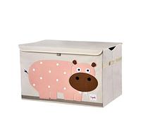 3 Sprouts, Baúl para Juguetes Fabricado en Poliéster, Ideal para Contener Objetos y Juegos, Cesta para Juguetes Infantil Decorada con Hipopótamo Rosa, 61x37x38 cm