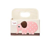 3 Sprouts, Cesta para Pañales que Ahorra Espacio, Decorada con Elefante Rosa, Ideal para Organizar Pañales, de Algodón y Fieltro, 26x26x13 cm