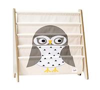 3 Sprouts, Librería Frontal Montessori para Niños, Ideal para Organizar y Contener Libros, Estantería Decorada con Búho Gris, 61x63x25,4 cm
