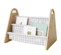 3 Sprouts Librería Infantil Doble Cara, Portátil, Vichy Beige | estantes por ambos lados; libros visibles de frente; altura infantil para lectura, juego, cuentos y acceso diario en casa
