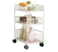 3 Tier Cart - Metal Movable Organizer Wheels for Dorm Kitchen Office | Rolling Storage Rack with Compact Design, Multi Purpose Utility for College Laundry Craft Home Salon Fruit, 20.87×15.75×7.87 in