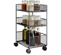 3 Tier Cart - Metal Movable Organizer Wheels for Dorm Kitchen Office | Rolling Storage Rack with Compact Design, Multi Purpose Utility for College Laundry Craft Home Salon Fruit, 20.87×15.75×7.87 in