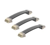 3 Tiradores de Cajones Antiguos con de Cuero, Elegantes para Armarios, Aparadores, Aleación de Zinc, 14,8x2,4x1,8cm (BLACK)