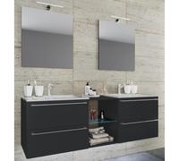 3-tlg. Set | 2 Waschtisch, 2 Spiegel, 2 Waschbecken, 1 Mittelfach | Keramik Waschbecken | Unterschrank 195 cm | Badmöbel Set Doppel Waschplatz - Badinos XXL negro