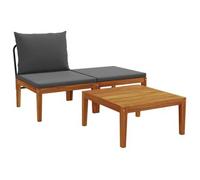 3 Uds. Conjunto De Jardín Con Cojines Natural Vidaxl