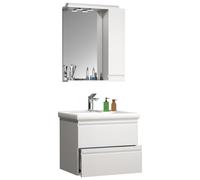 3 un. Lavadero | Armario de lavabo 60 cm | Juego de muebles de baño con lavabo de cerámica | Cajones sin manos | Armario espejo | Juego completo Silora L