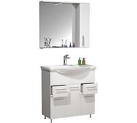 3 un. Lavadero | Armario de lavabo 75 cm | Juego de muebles de baño con lavabo | Cajones prácticos Puertas de torneado | Gabinete espejo | Juego completo Lisalo XL