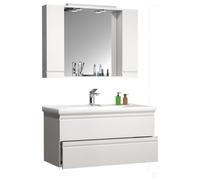3 un. Lavadero | Armario lavabo 100 cm | Juego de muebles de baño con lavabo | Cajones sin manos | Gabinete espejo | Silora completa XL