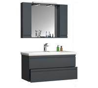 3 un. Lavadero | Armario lavabo 100 cm | Juego de muebles de baño con lavabo | Cajones sin manos | Gabinete espejo | Silora completa XL