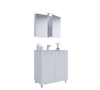 3 un. Set | 1 lavabo con puertas giratorias, 1 armario espejo, 1 lavabo | Lavabo de cerámica | Armario inferior 80 cm | Lavadero | Juego de muebles de baño – Badinos