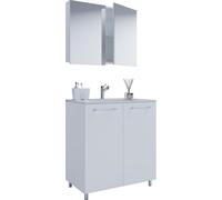 3 un. Set | 1 lavabo con puertas giratorias, 1 armario espejo, 1 lavabo | Lavabo de cerámica | Armario inferior 60 cm | Lavadero | Juego de muebles de baño – Badinos