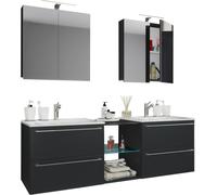 3 un. Set | 2 lavabo, 2 espejos, 2 lavabos, 1 compartimento medio | Lavabo de cerámica | Armario inferior 155 cm | Juego de muebles de baño Lavabo doble - Badinos XXL