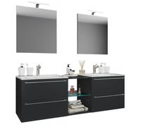3 un. Set | 2 lavabo, 2 espejos, 2 lavabos, 1 compartimento medio | Lavabo de cerámica | Armario inferior 155 cm | Juego de muebles de baño Lavabo doble - Badinos XXL