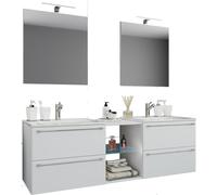 3 un. Set | 2 lavabo, 2 espejos, 2 lavabos, 1 compartimento medio | Lavabo de cerámica | Armario inferior 195 cm | Juego de muebles de baño Lavabo doble - Badinos XXL