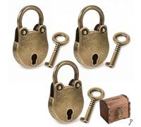 3 unidades mini candado estilo vintage, cerradura antigua de bronce con llave, candado decorativo de zinc para diario, joyero, maleta o caja pequeña