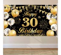 30 cumpleaños pancarta 30 cumpleaños hombres negro oro | Pancarta de cumpleaños 30, extra grande 30 fondos banners para hombres, decoración de cumpleaños, 180 x 110 cm