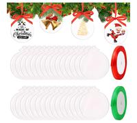 30 Piezas Adorno de Navidad Acrílico, Adorno Clásico en Blanco DIY, Adornos Navideños de Acrílico Discos, Disco Redondo Transparente Colgante Navidad Acrílico Ornamento con Cinta