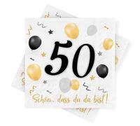 30 Servilletas 50 Años Oro Negro, Servilletas de Cóctel, Servilletas De Papel Decoradas Cumpleaños 3 Capas, Servilletas 50 Cumpleaños Para Fiestas Cumpleaños, 33 x 33 cm