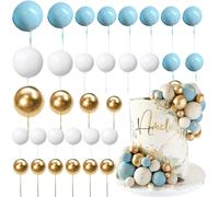 30 Uds. De bolas de oro blanco y azul, adornos para tarta con tema de oso, decoración para tarta de cumpleaños para boda, bautismo, Cupcake, inserto para tarta, bola NO.1