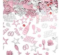 30g Confeti Cumpleaños 60 Año Decoracion Cumpleaños Feliz Regalo Amiga Adultos Mujer Happy Birthday Estrellas Decoración De Mesa Fiestas Boda Aniversario Celebración Rosa Y Plata Pastel Copas