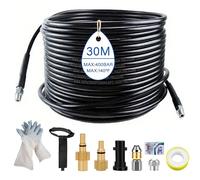 30M Kit de Manguera para Limpiar Tuberías, compatible con Karcher K2-K7 & Lavor & Bosch, 400 Bar/5800 PSI,Kit de Limpieza de Manguera de Drenaje con 2 Boquillas y 3 Adaptadores