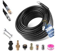 30M Manguera de Limpieza de Tuberías para Limpiadoras de alta Presión, 400bar Desatascador Tuberias a Presion Juego de Limpieza de Tuberías Adecuado para K-ärcher (K2-K7) con Adaptador y Boquillas